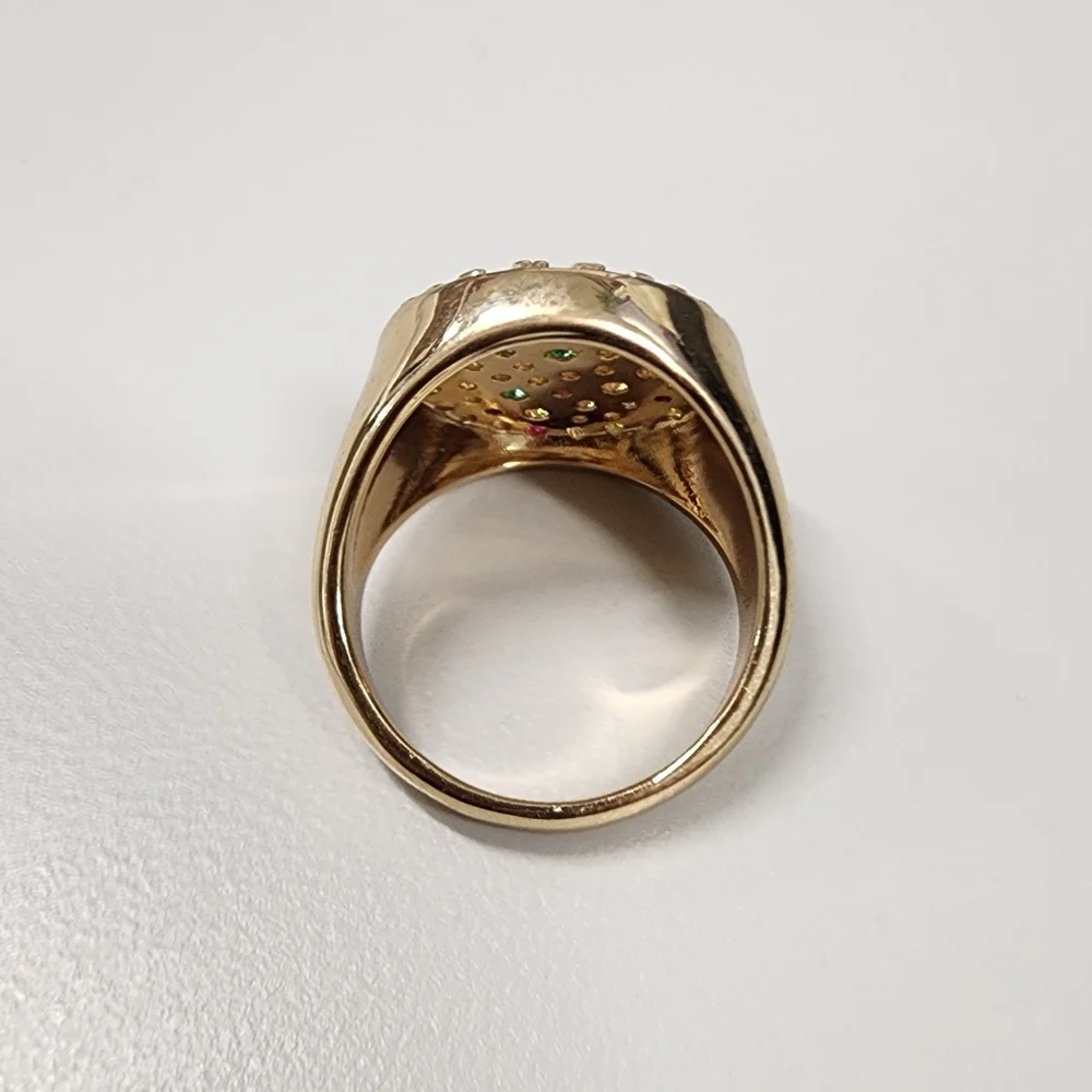 Sz 8 Gold-tone Multi-Color stone Pavé Signet Ring Rainbow Rhinestone Cluster